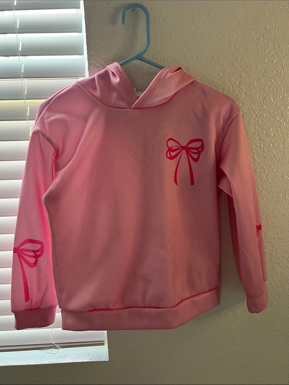 SHEIN Light Pink Hoodie with Bow Graphics